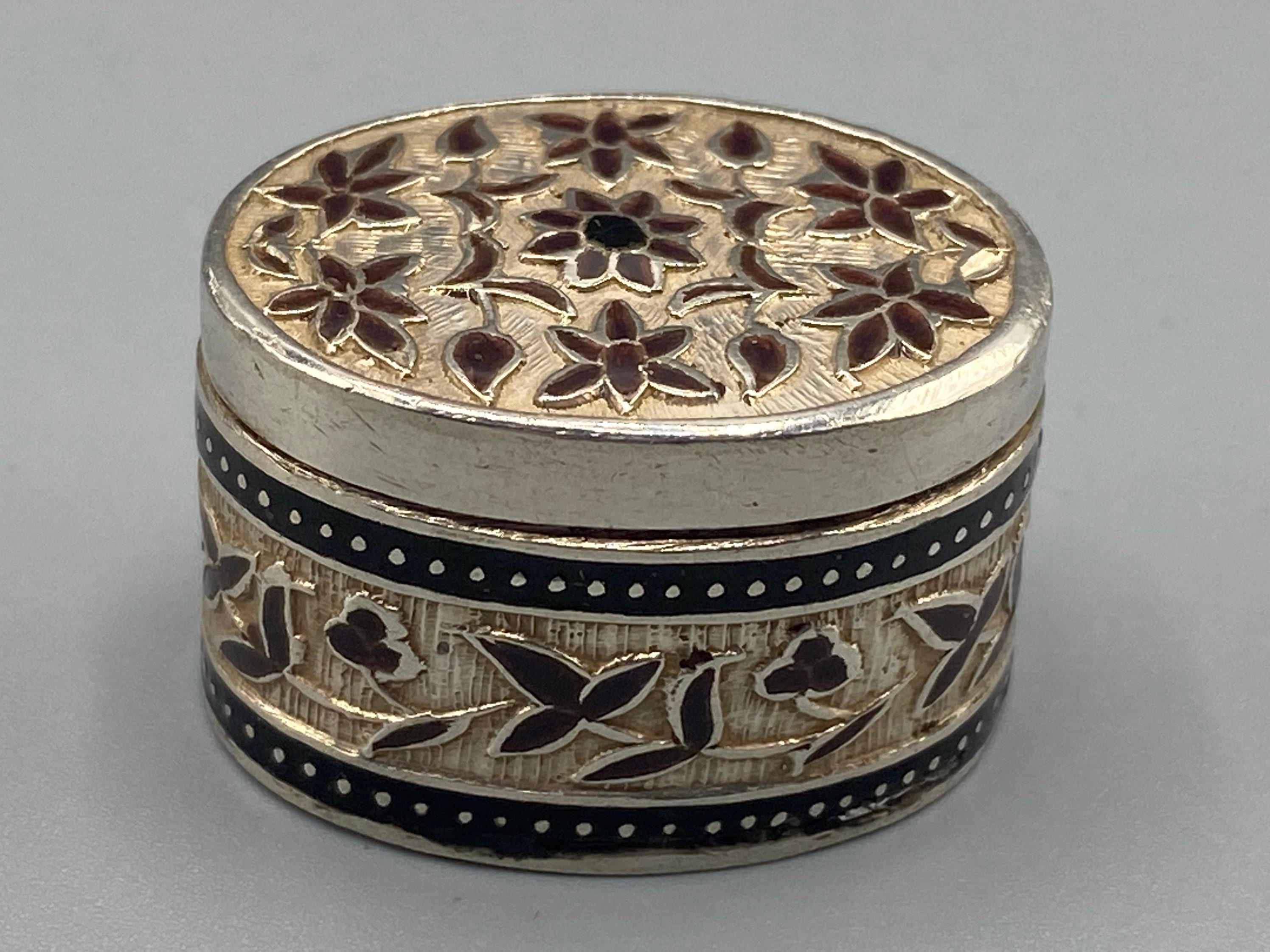 Stunning vintage sterling silver & enamel oval pill box Etsy