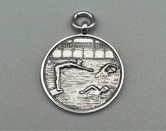 Medalla/llavero de natación de plata de ley con sello Art Déco de Birmingham de 1929, 7,7 g