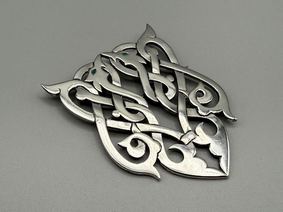 Quality Large Vintage Sterling Silver Intertwined Snakes Celtic Brooch 25.2g