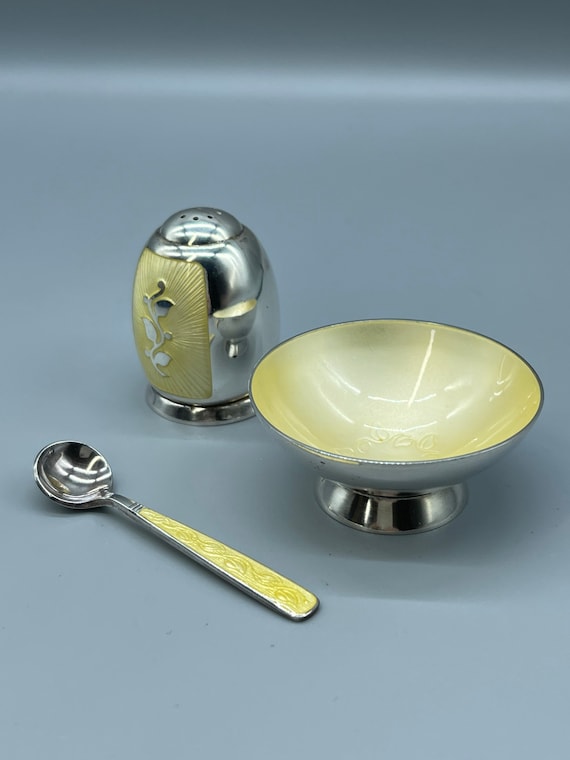 Vintage 1950's Denmark Sterling Silver and Yellow Guilloche