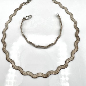 Vintage Hallmarked Matching Brushed Sterling Silver Choker & Bracelet Set 36g