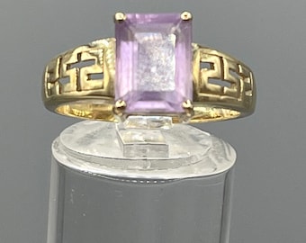 Vintage 9ct Yellow Gold Amethyst Ring - UK Size P1/2