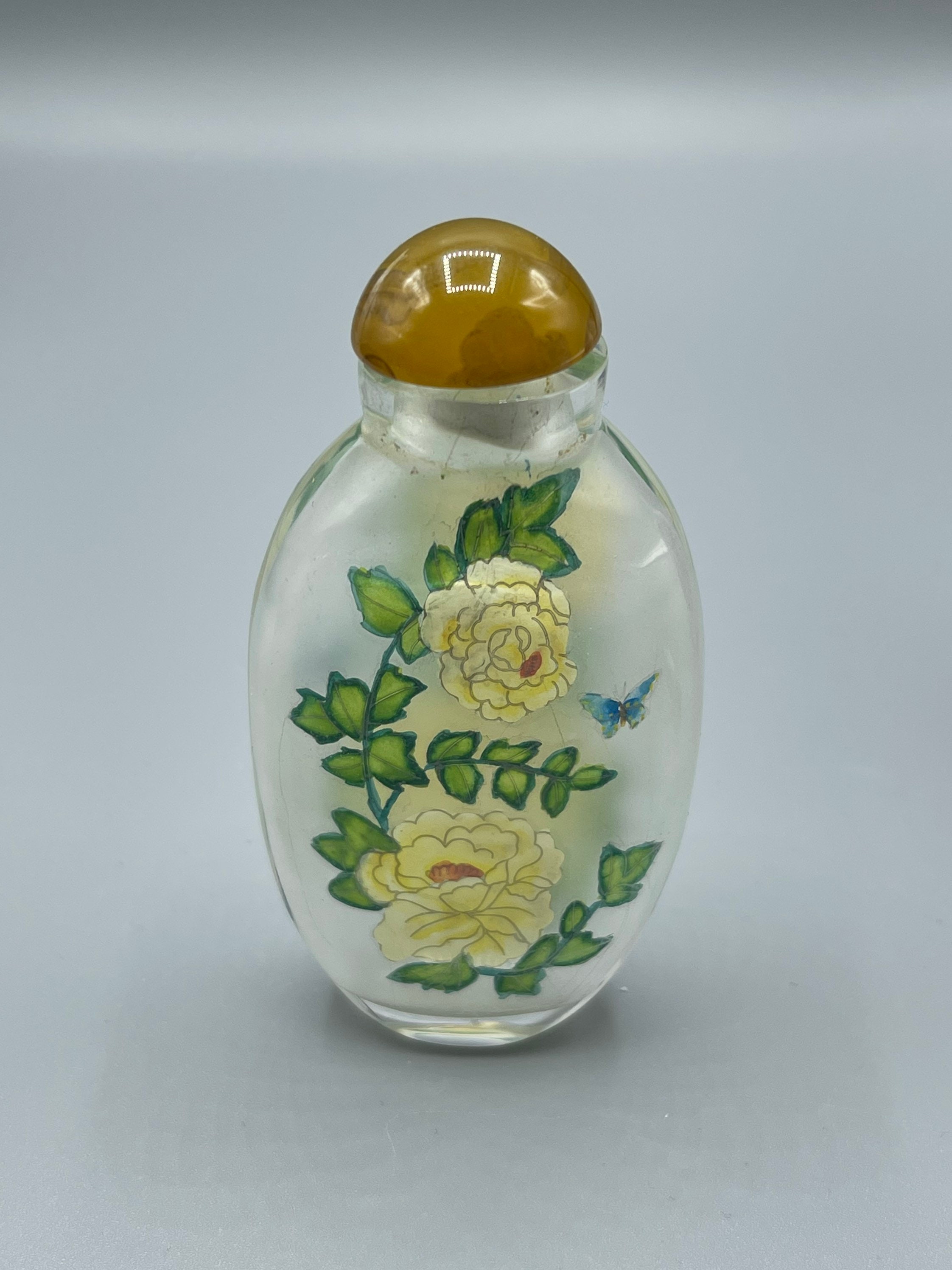 1930年代から40年代のヴィンテージ中国製逆絵付けガラス嗅ぎタバコ瓶