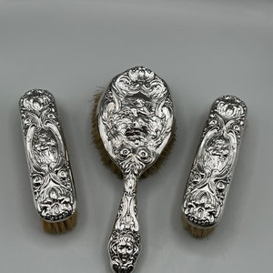 Art Nouveau 1902-1903 B&#39;ham Hallmarked Sterling Silver Vanity Brush Set 264.5g
