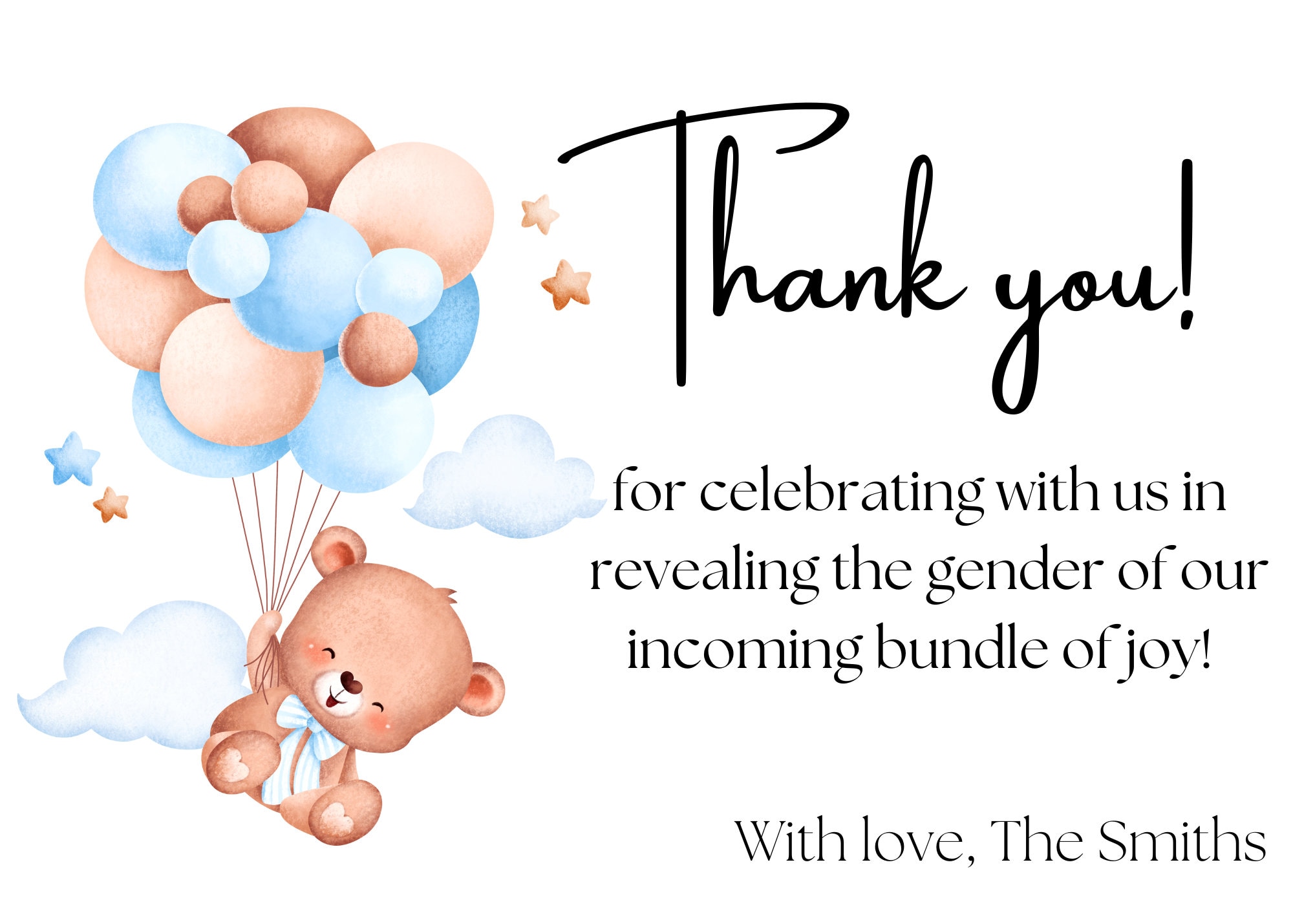 Thank You Card Gender Reveal, Minimalistic, Simple 7 X 5 In Etsy