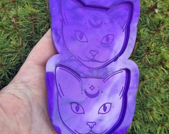 Moon Cat Mould for Resin Wax and Jesmonite Mold 5MM Depth Large Pendant Keyring or Large Earring Size Mold