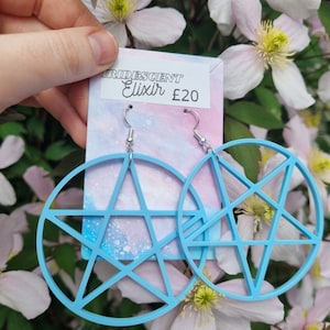 Baby Blue Pastel Large Pentagram Earrings Acrylic Witchy Jewellery