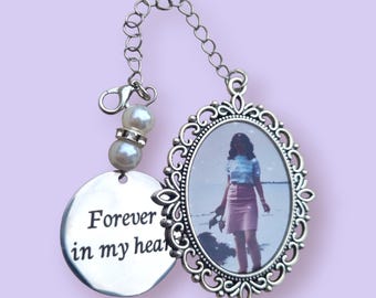 Custom Metal Memorial Charm – Personalized Double-Sided Photo Charm – "Forever in My Heart" Tag