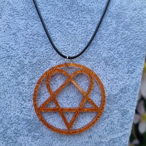 Orange Glittery Heartagram Necklace HIM Inspired Acrylic Jewellery Ville Valo