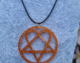 Orange Glittery Heartagram Necklace HIM Inspired Acrylic Jewellery Ville Valo