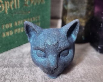 Iridescent Resin Cat Head Ornament – Moon Witch Altar Decor