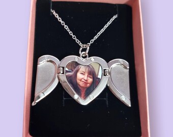 Silver Plated Angel Wing Locket – Personalized Photo Keepsake