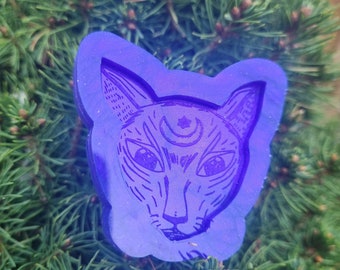 Mystic Moon Cat Kitty Silicone Mould Resin Mould Keyring Earring or Pendant 3MM Depth Mould