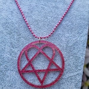 Pink Glittery Heartagram Necklace HIM Inspired Jewellery Ville Valo
