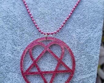 Pink Glittery Heartagram Necklace HIM Inspired Jewellery Ville Valo