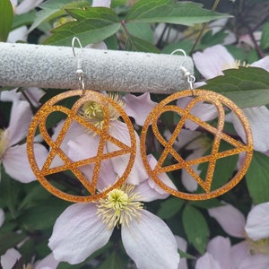 Glittery Orange Heartagram HIM Inspired Earrings Acrylic Ville Valo Jewellery