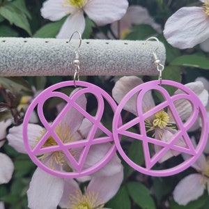 Pastel Pink Heartagram HIM Inspired Earrings Ville Valo Acrylic Jewellery
