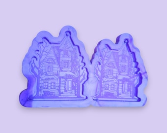 Haunted House Halloween Silicone Mould for Resin Earrings Keyrings Necklace Pendants 3mm Depth
