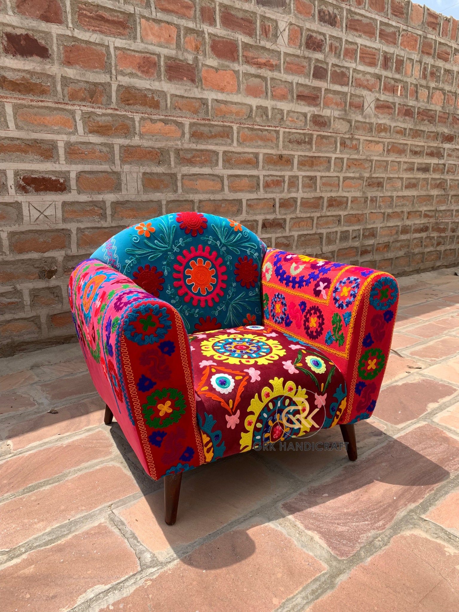 Suzani Arm Chair and Footstool for Lounge/ Arm Chair Sofa Suzane Hand