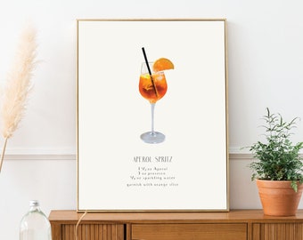 Aperol Spritz Recipe Art Print, Trendy Bar Cart Decor (Digital Download)
