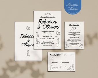 Whimsical Wedding Invitation Template, Boho Style (Digital Download)