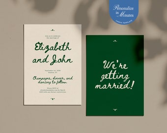 Handwritten Wedding Invitation Template, Double Sided Canva Invite (Digital Download)