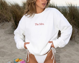 The Mrs. Embroidered Sweatshirt | Red Thread | Luxury Bride Crewneck | Honeymoon Outfit | Minimalist Bridal Gift | Newlywed Sweatshirt