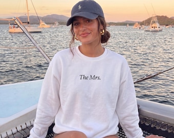 The Mrs. Embroidered Sweatshirt | Luxury Bride Crewneck | Honeymoon Outfit | Minimalist Bridal Gift | Cool Girl Bride | Newlywed Sweatshirt