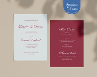 Elegant Luxe Wedding Invitation | fully customizable digital template, modern, trendy, edit in Canva | 006