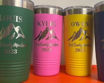 Personalized Smoky Mountains Family Vacation Engraved Tumbler Cup or Water Bottle, Various Colors and Styles, Not Yeti