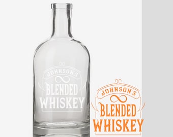 Personalized Infinity Whiskey Blend Bottle Etched Decanter Set & Glasses, Whiskey Lover Gift, 750ml Engraved, Bourbon, Scotch Flourish