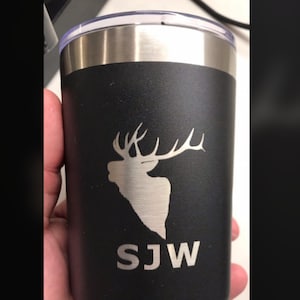 Personalized 20oz 30oz Engraved Elk or Deer Stainless Steel Black Powder Coated Tumbler Great Gift for Hunter Vacuum Sealed Cup Not Yeti