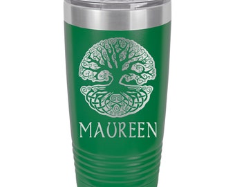 Personalized Irish Tree of Life Design, Celtic Symbol, Engraved Vacuum Sealed Tumbler or Stemless Wine Perfect for St Patrick&#39;s Day