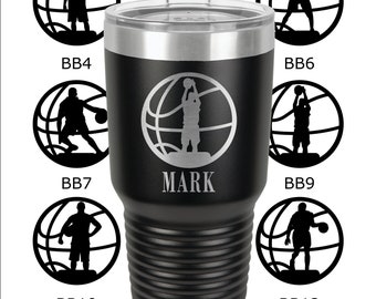 Personalized Basketball Player Gift Cup, Sports BB Action Mug, Action Pose Art, Positions, Engraved Tumbler and Water Bottle, Not Yeti