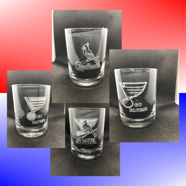 St Louis Blues & Cardinals Etched Decanter or Set of 2 Glasses, Engraved Stemless, Beer Pint, Whiskey Rocks or Decanter Saint STL Sports