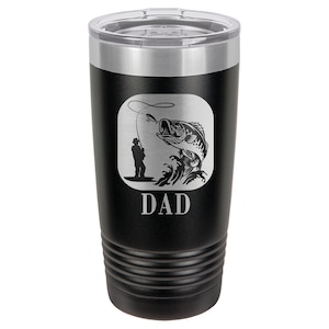 Personalized Fishing Fish and Fisherman Laser Engraved Stainless Steel Vacuum Tumbler: Perfect Gift for Best Dad