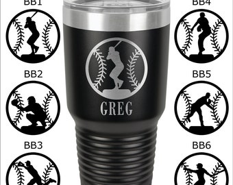 Personalized Baseball Tumbler, Multiple Designs, Engraved Stainless Steel Tumblers and Water Bottle Gifts for Coach and Players, Not Yeti