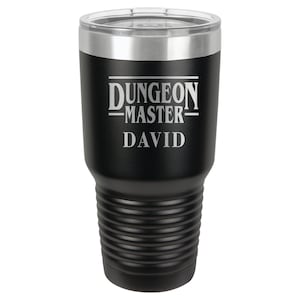 Personalized Dungeon Master Tumbler Cup, D&D, Dungeons and Dragons Stainless Steel Engraved Black Powder Coated Mug: Not Yeti