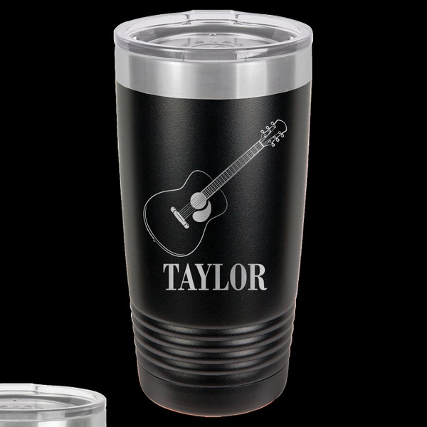Personalized Guitar Tumbler Cup, Music Lover Gift, Stainless Steel Engraved Black Powder Coated Mug, Electric, Acoustic or treble: Not Yeti