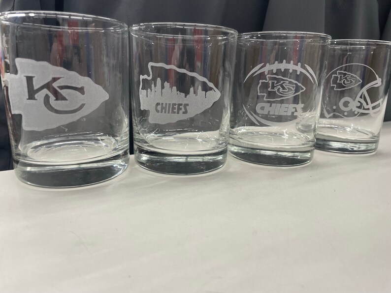 Kansas City Chiefs Etched Glass Set of 4 Different Designs Etsy