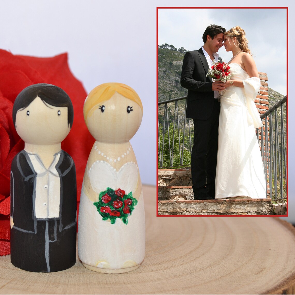 CUSTOM Wedding Peg Dolls  Marriage Peg Dolls  Bride & Groom image 5