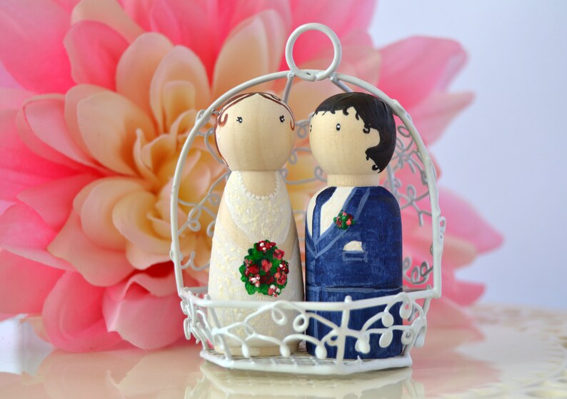 CUSTOM Wedding Peg Dolls  Marriage Peg Dolls  Bride & Groom image 0