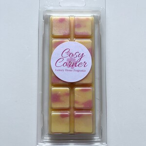 May include: A six-piece wax melt set in a clear plastic clamshell packaging. The wax melts are yellow and pink with a swirl pattern. The packaging has a white label with the text "Cosy Corner Luxury Home Fragrance".