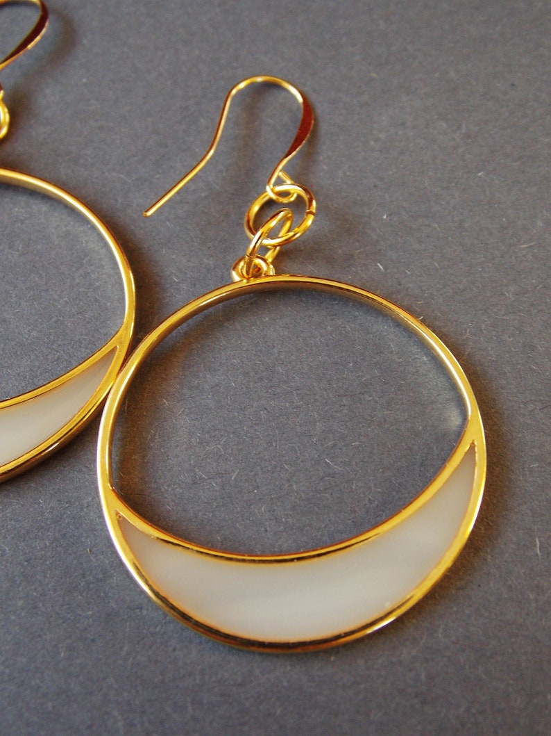 Round Earrings Boho Earrings Funky Earrings Mothers Day Gift 24k Gold Plated Hoop Earrings with White Resin