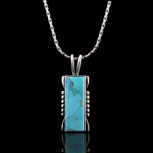 Turquoise Pendant Necklace, Sterling Silver Pendant Necklace, Turquoise Rectangle Genuine Gemstone Necklace, Kingman Southwestern Necklace