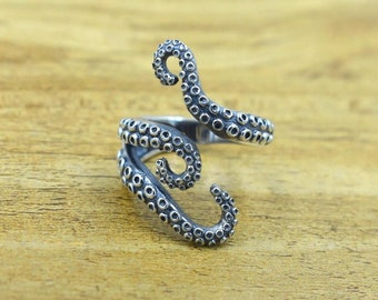 Octopus ring, gothic jewelry, mens ring Silver Octopus Ring - Adjustable Tentacles Ring, Gothic Jewelry, Punk and Emo Gift for Him/ Her