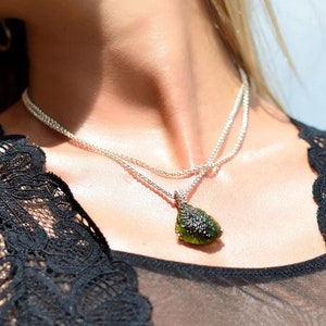 Moldavite Pendant 925 Sterling Silver AAA+ Quality Natural Czech Moldavite Rough Healing Gemstone Handmade Pendants gift Sister wife mother