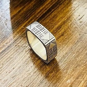 Square Band Ring, Sterling Silver Square Ring, Silver Geometric Ring, Carved square Silver Ring, Silver Square Band Ring, Men's Band Ring