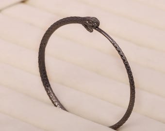Ouroboros Snake Bangle: Inlaid Serpent Hoop, Animal Lover Gift