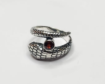 Garnet Snake Ring: Sterling Silver Nature Inspired Boho Ring